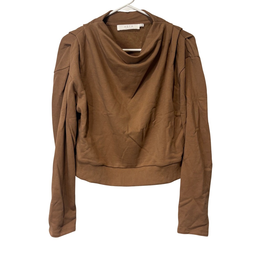 ASTR The Label Sweatshirt Womens Medium Taupe Cowl Neck Puff Sleeve Preppy Cute
